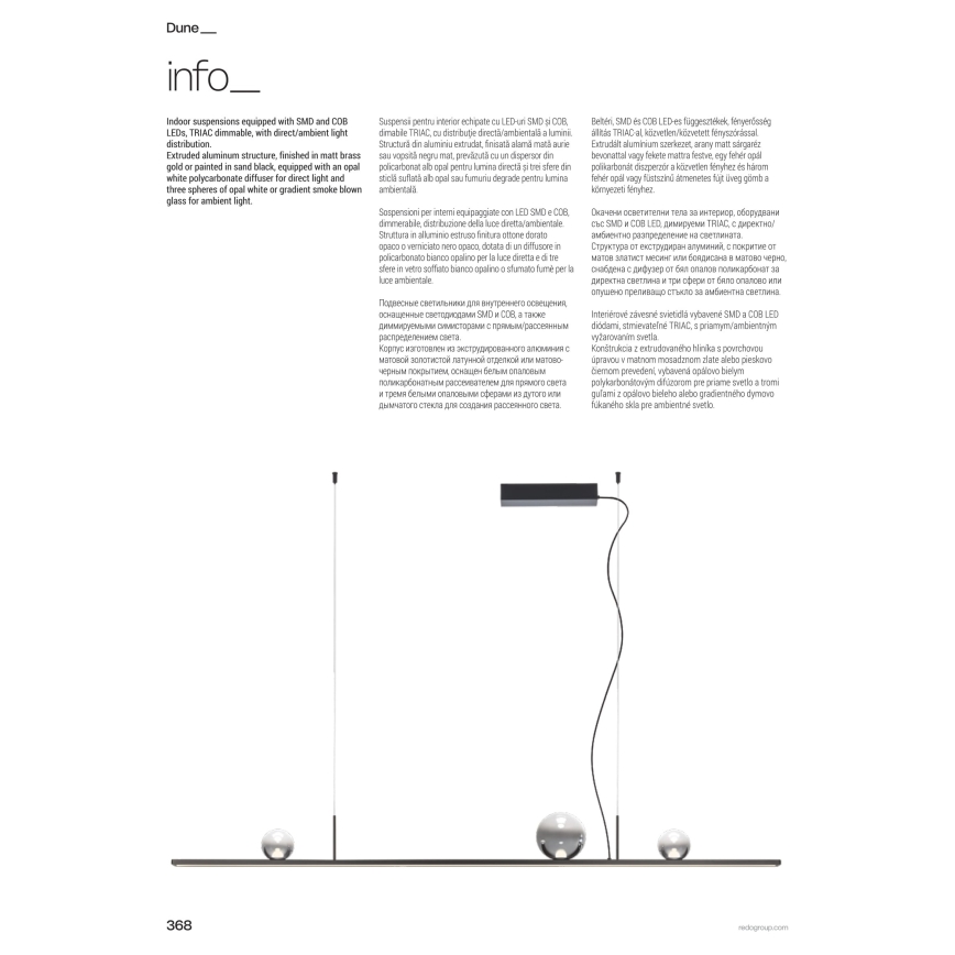 Redo 01-4302 - Dimmbare LED-Pendelleuchte mit Seilaufhängung DUNE LED/48W/230V 3000K CRI 90 schwarz/rauchfarben