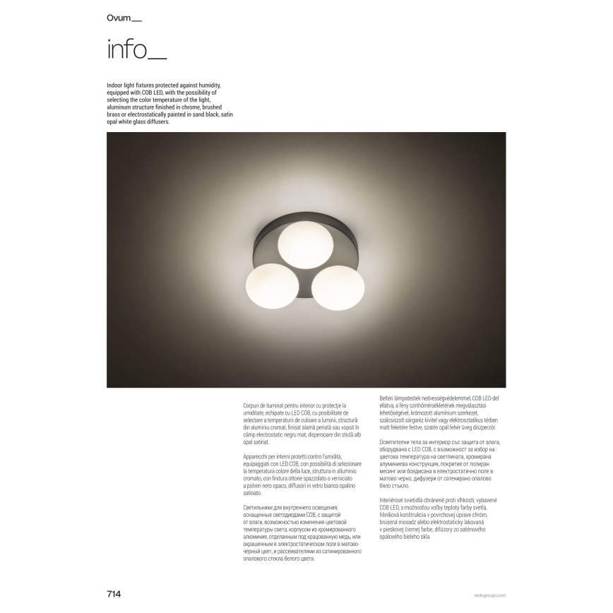 Redo 01-4307 - LED-Badezimmer-Deckenleuchte OVUM 3xLED/5W/230V 3000/4000K CRI 90 Ø 24 cm IP44 weiß/messing