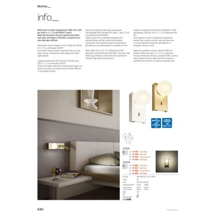 Redo 01-4656 - LED-Wandleuchte NORMA LED/5W/230V Ra 90 USB weiß