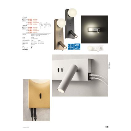 Redo 01-4660 - LED-Wandleuchte NORMA LED/5W/230V + LED/3W CRI 90 USB weiß
