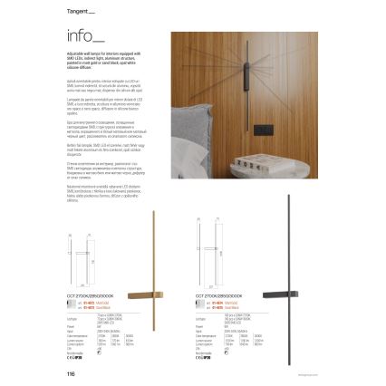 Redo 01-4674 - LED Wandleuchte TANGENT LED/9W/230V 2700/2850/3000K 73 cm CRI 90 goldfarben