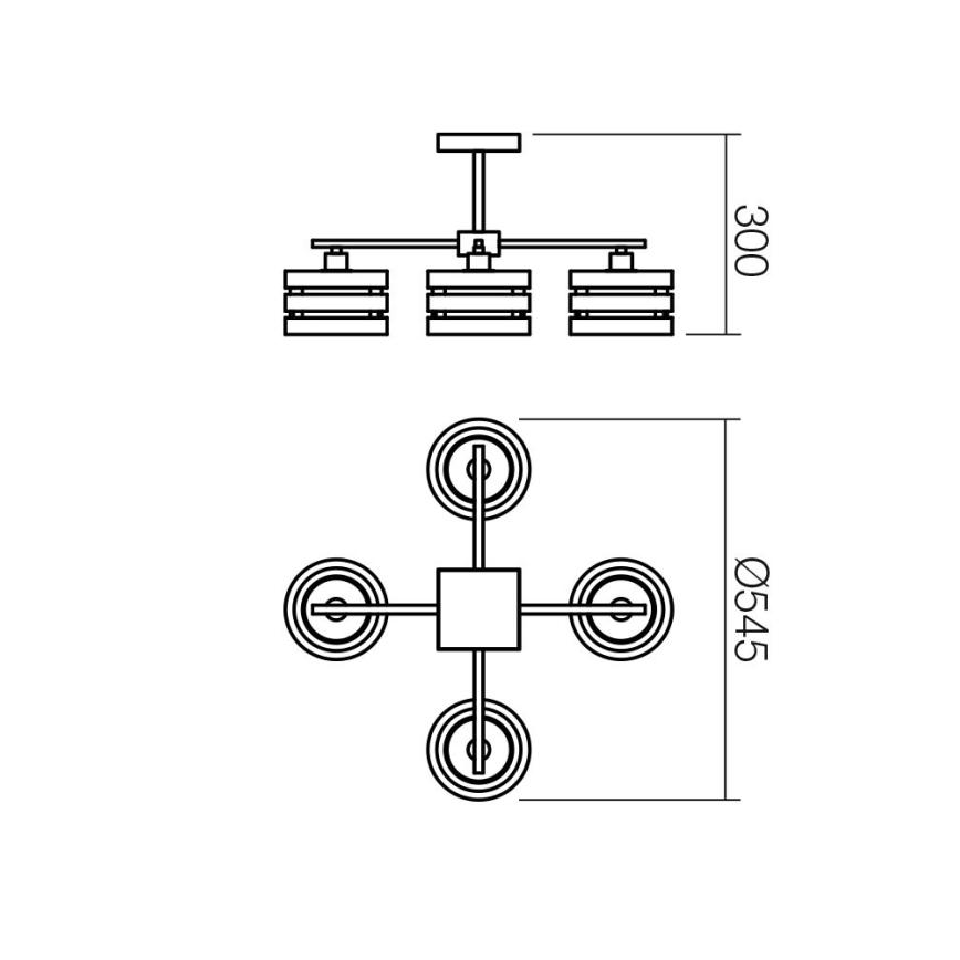 Redo 01-627 - Pendelleuchte an Stange KIM 4xE14/28W/230V glänzender Chrom/schwarz