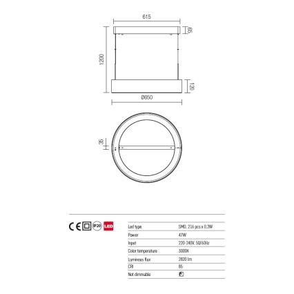 Redo 01-924 - LED-Hängeleuchte an Schnur BOND LED/47W/230V 3000K grau