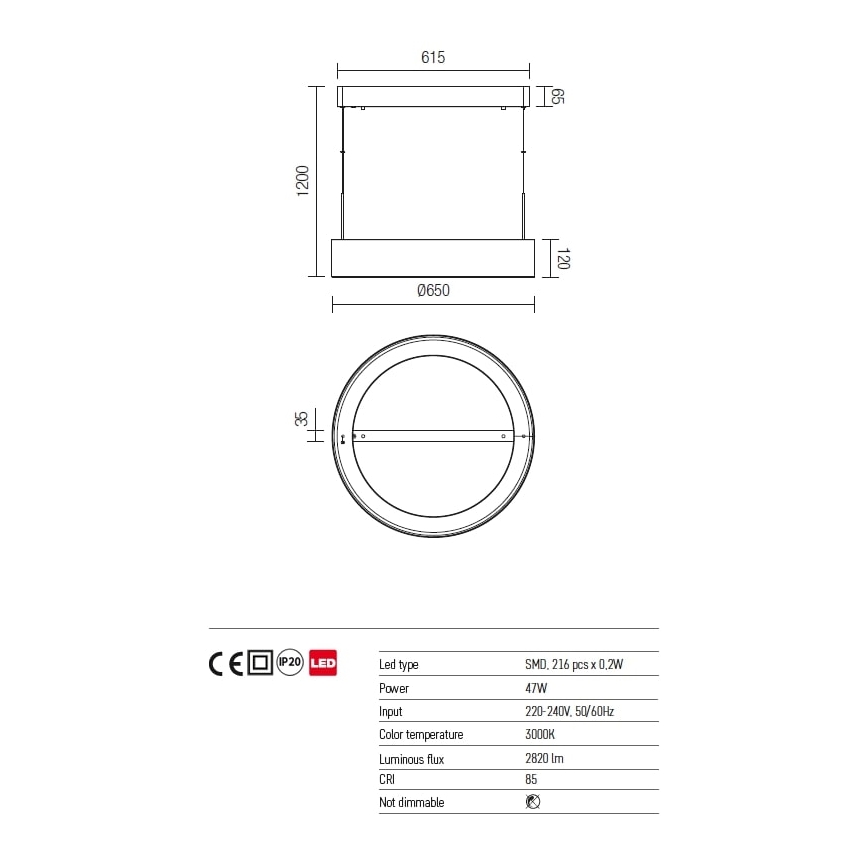 Redo 01-924 - LED-Hängeleuchte an Schnur BOND LED/47W/230V 3000K grau