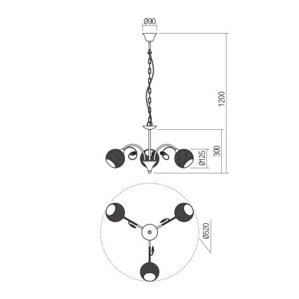 Redo 02-972 - Kronleuchter an Kette ASPERA 3xE14/28W/230V Ø 52 cm schwarz