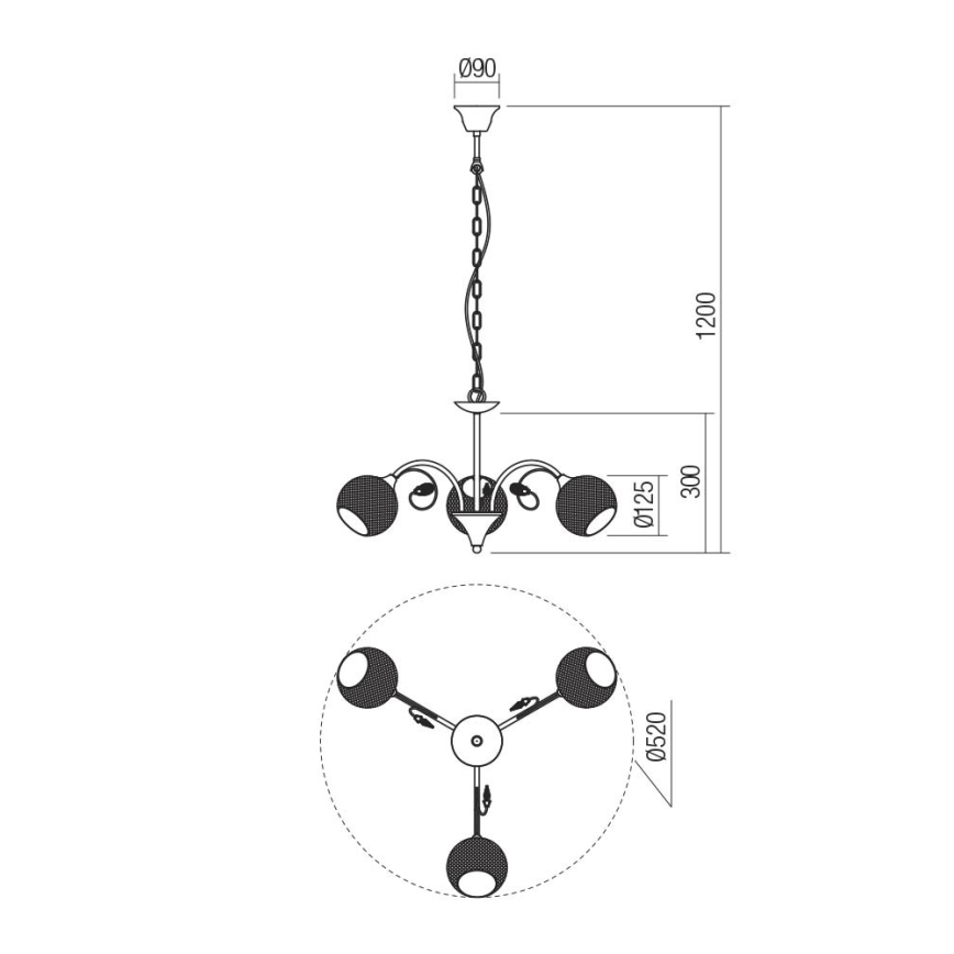 Redo 02-972 - Kronleuchter an Kette ASPERA 3xE14/28W/230V Ø 52 cm schwarz