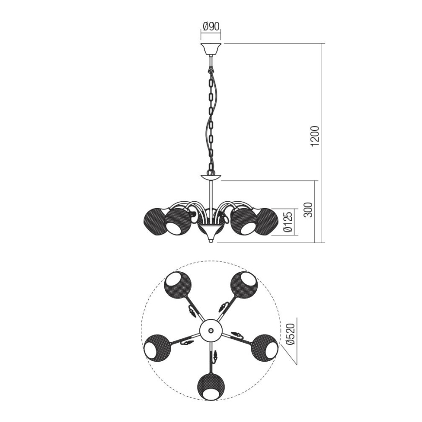 Redo 02-973 - Kronleuchter an Kette ASPERA 5xE14/28W/230V schwarz