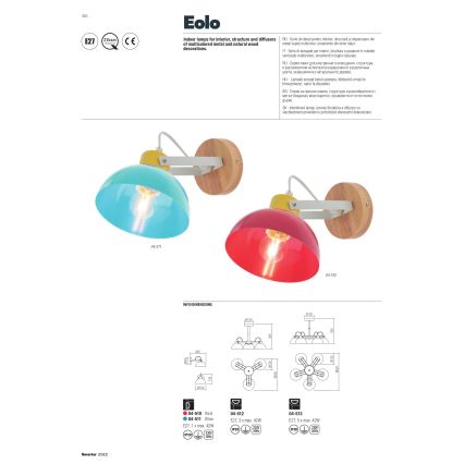 Redo 04-510 - Kinder Wandleuchte EOLO 1xE27/42W/230V