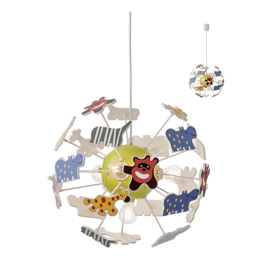 Redo 04-515 - Kinder-Hängeleuchte SAFARI 4xE14/28W/230V d 35 cm bunt