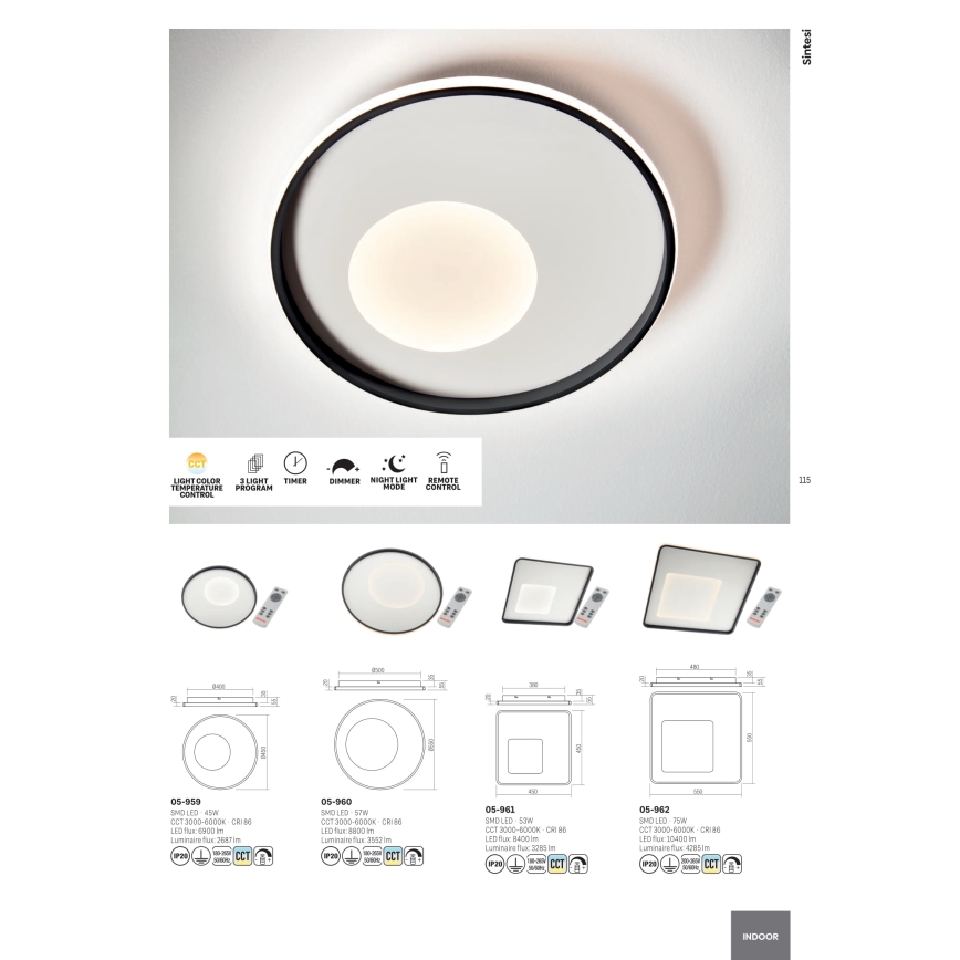 Redo 05-959 - Dimmbare LED-Deckenleuchte SINTESI LED/45W/230V d 45 cm 3000-6000K + Fernbedienung