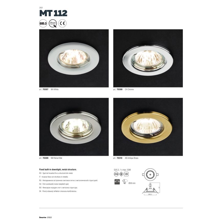 Redo 70310 - Einbauleuchte MT 1xGU5,3/50W/12V Messing