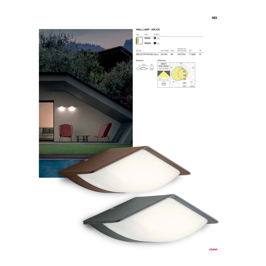 Redo 90002 - LED Auβen-Wandbeleuchtung CHALET 1xLED/8W/230V IP54