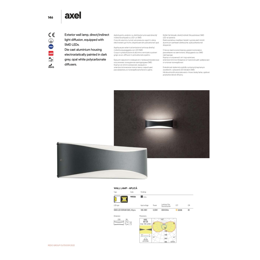 Redo 90126 - LED-Außenwandleuchte AXEL LED/7W/230V 3000 IP65 Anthrazit
