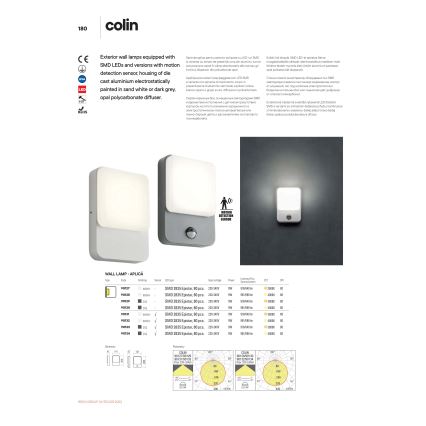 Redo 90133 - LED Außenwandleuchte mit Sensor COLIN 1xLED/9W/230V IP54