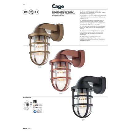 Redo 90205 - Außenwandbeleuchtung CAGE 1xE27/28W/230V IP44 messing