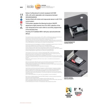 Redo 90290 - LED-Deckenleuchte für den Außenbereich mit Sensor ISOLA LED/24W/230V d 26 cm 3000/4000/6500K IP54 anthrazit