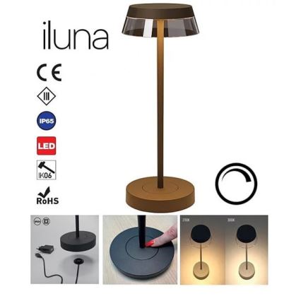 Redo 90308 - Dimmbare LED-Tischlampe mit Touch-Funktion ILUNA LED/2,5W/5V 2700-3000K 3000 mAh IP65 braun