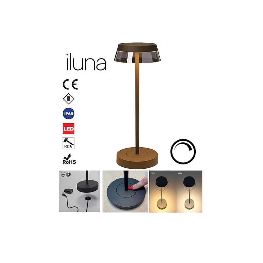 Redo 90308 - Dimmbare LED-Tischlampe mit Touch-Funktion ILUNA LED/2,5W/5V 2700-3000K 3000 mAh IP65 braun