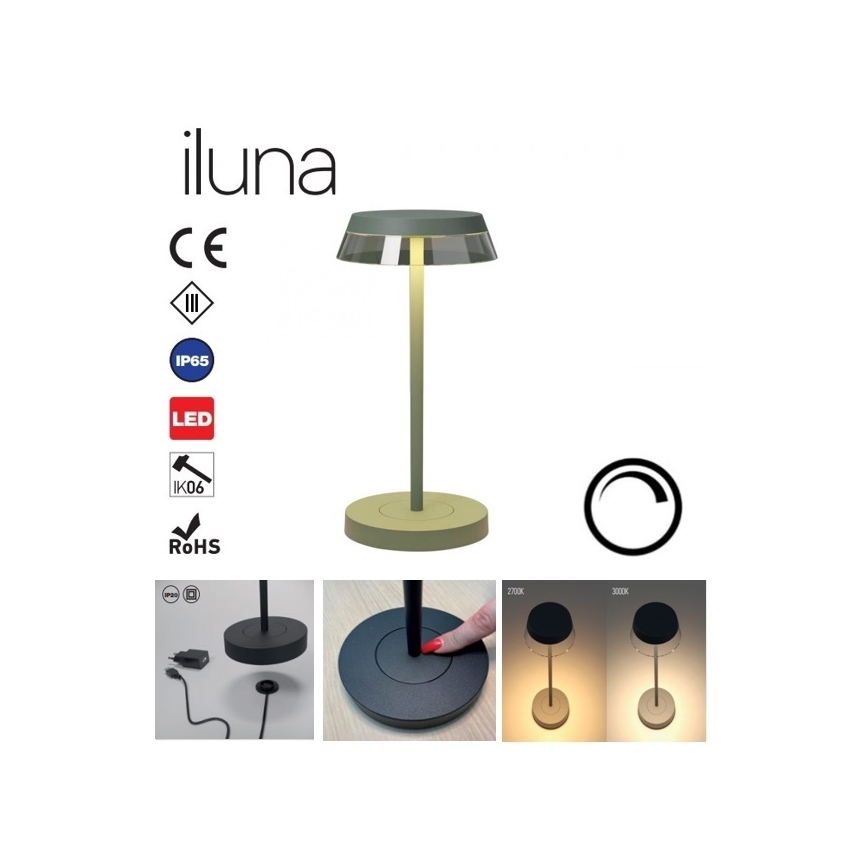 Redo 90309 - Dimmbare LED-Tischlampe mit Touch-Funktion ILUNA LED/2,5W/5V 2700-3000K 3000 mAh IP65 grün