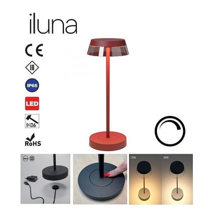 Redo 90311- Dimmbare LED-Tischlampe mit Touch-Funktion ILUNA LED/2,5W/5V 2700-3000K 3000 mAh IP65 rot