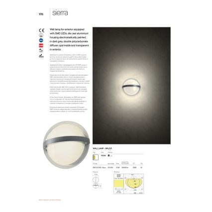 Redo 90364 - LED Auβen-Wandbeleuchtung SIERRA LED/10,8W/230V IP54