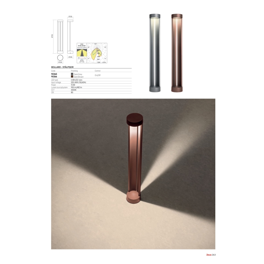 Redo 90365 - LED-Außenleuchte ZEUS LED/11,5W/230V 3000K 75 cm IP54 Anthrazit