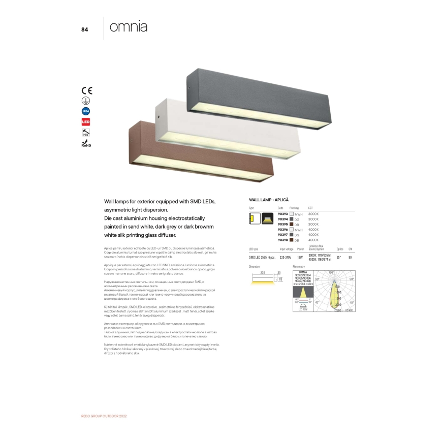 Redo 90395 - LED Auβen-Wandbeleuchtung OMNIA LED/12W/230V 3000K IP54 braun
