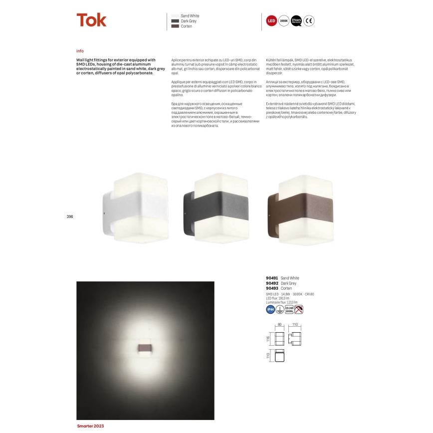 Redo 90492 - LED-Wandleuchte für den Außenbereich TOK LED/14,8W/230V IP44 anthrazit