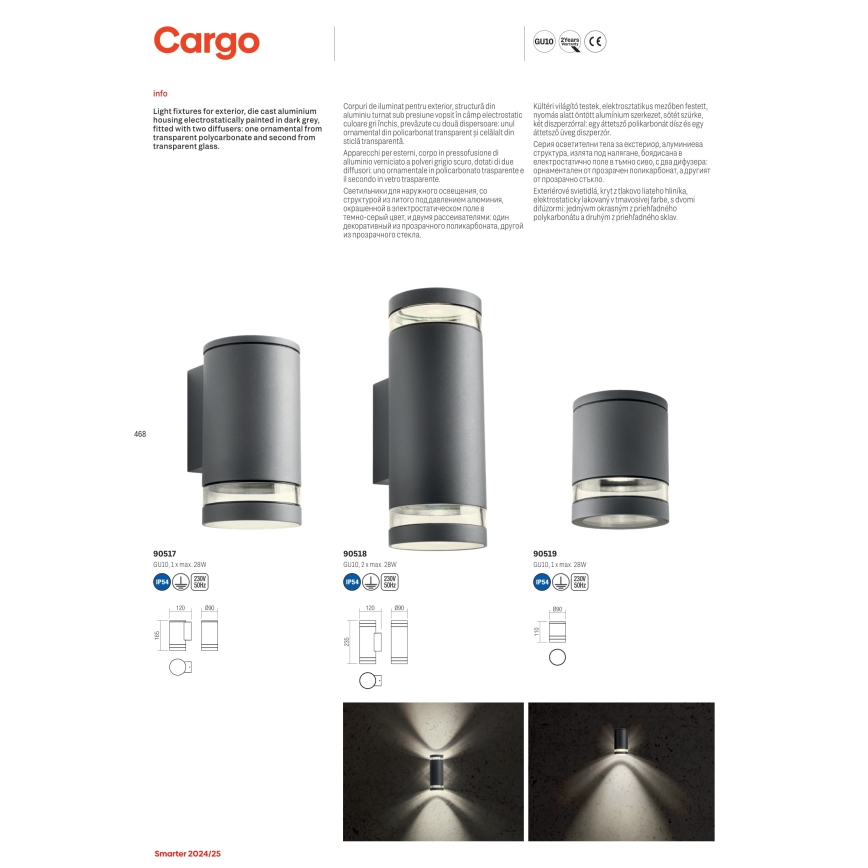 Redo 90517 - Outdoor-Wandleuchte CARGO 1xGU10/28W/230V IP54 anthrazit