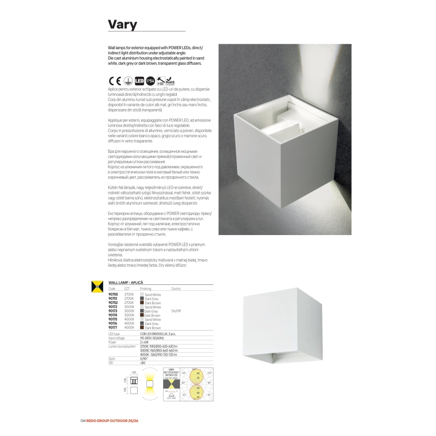 Redo 90552 - LED-Außenwandleuchte VARY 2xLED/10W/230V 3000K IP54 weiß