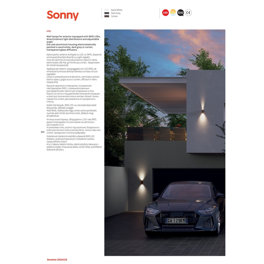 Redo 90635 - LED-Outdoor-Wandleuchte SONNY 2xLED/5W/230V 2200/3000/4000K IP54 weiß