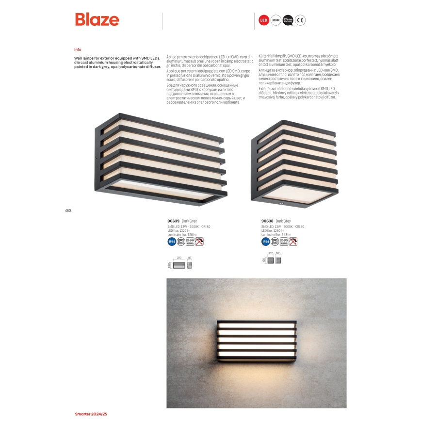 Redo 90639 - LED-Outdoor-Wandleuchte BLAZE LED/12W/230V 3000K IP54 anthrazit