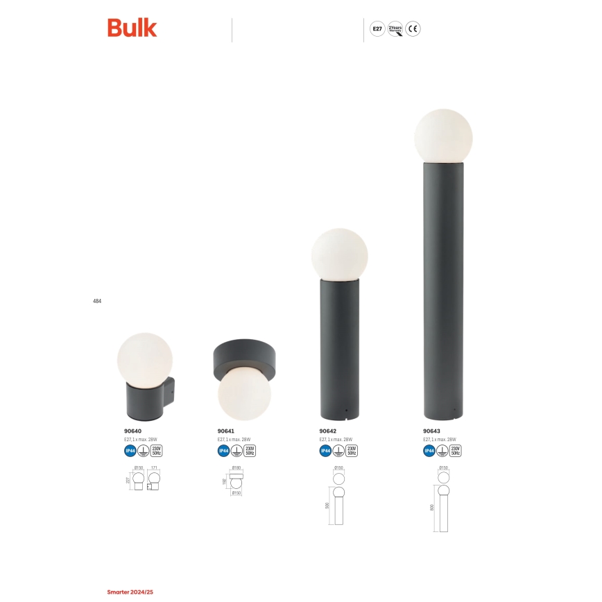 Redo 90642 - Außenleuchte BULK 1xE27/28W/230V 50 cm IP44 anthrazit