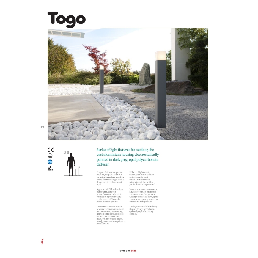 Redo 9265 - Außen Wandbeleuchtung TOGO 1xE27/13W/230V IP44