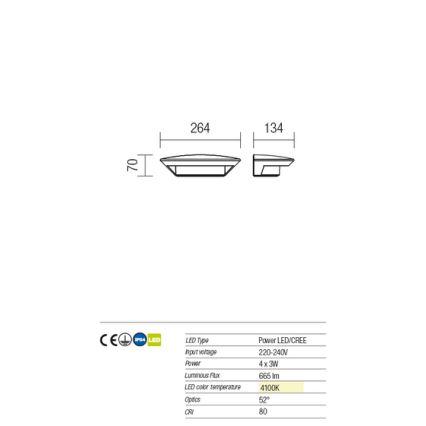 Redo 9407 - LED-Wandleuchte für den Außenbereich PLATE 4xLED/3W/230V 4100K IP54 anthrazit