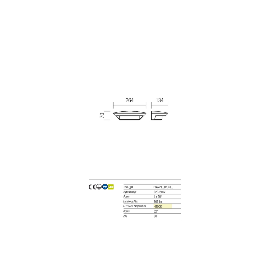 Redo 9407 - LED-Wandleuchte für den Außenbereich PLATE 4xLED/3W/230V 4100K IP54 anthrazit