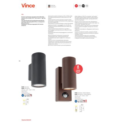 Redo 9453 - LED Außen-Wandleuchte mit Sensor VINCE 2xLED/3W/230V IP54 Anthrazit