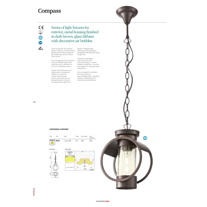 Redo 9573 - Außenlampe COMPASS 1xE27/42W/230V IP33