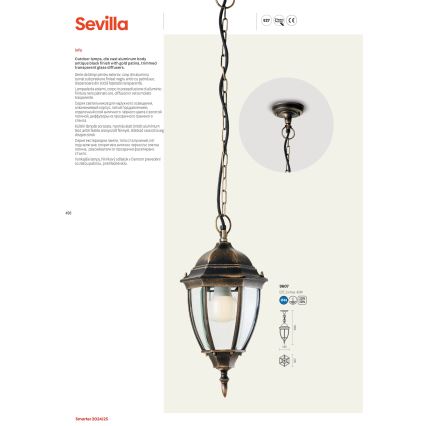 Redo 9605 - Outdoor-Wandleuchte SEVILLA 1xE27/42W/230V IP44 golden/Patina