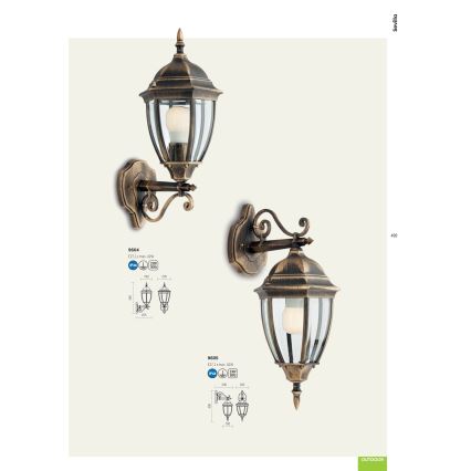 Redo 9605 - Outdoor-Wandleuchte SEVILLA 1xE27/42W/230V IP44 golden/Patina