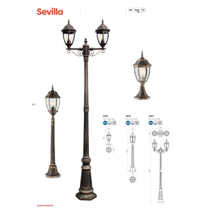 Redo 9608 - Außenleuchte SEVILLA 1xE27/42W/230V IP44 golden/Patina