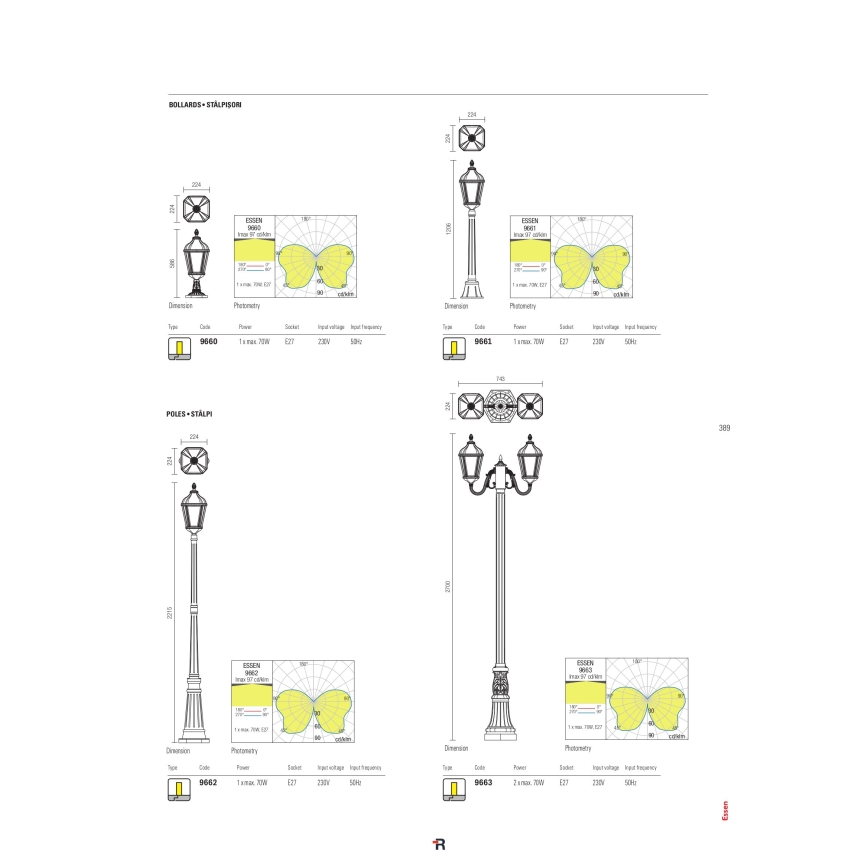 Redo 9662 - Außenleuchte ESSEN 1xE27/70W/230V 221,5 cm IP44 Braun/Patina