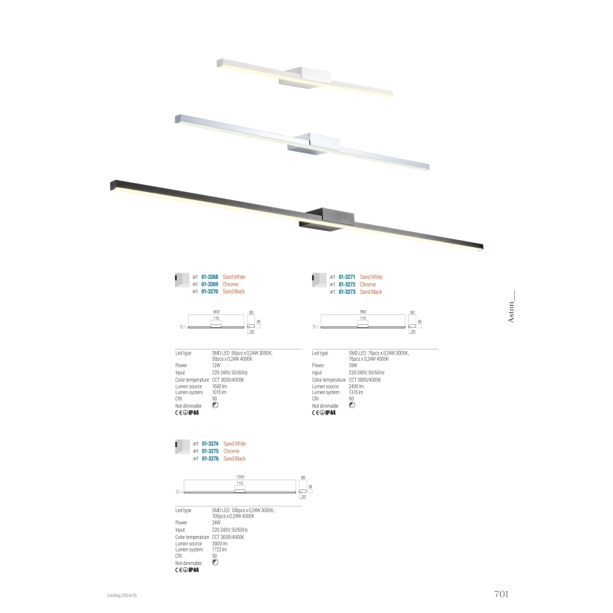 Redo01-3269 - LED-Spiegelbeleuchtung für Badezimmer ASTON LED/12W/230V 60 cm CRI 90 IP44 glänzendes Chrom