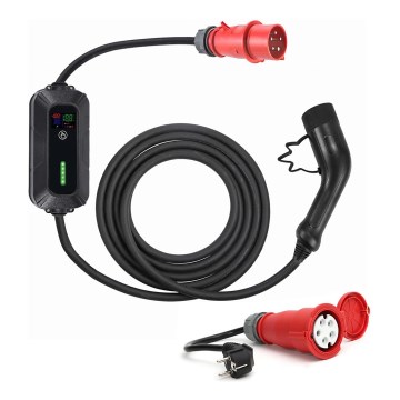 Reise-Ladestation für Elektrofahrzeuge EV/PHEV AC Typ 2 32A/400V 22kW IP55 7m + Adapter 230V 3,7kW + Tasche