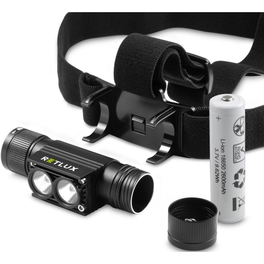 Aufladbare LED-Aluminium-Stirnlampe LED/2600 mAh IP66