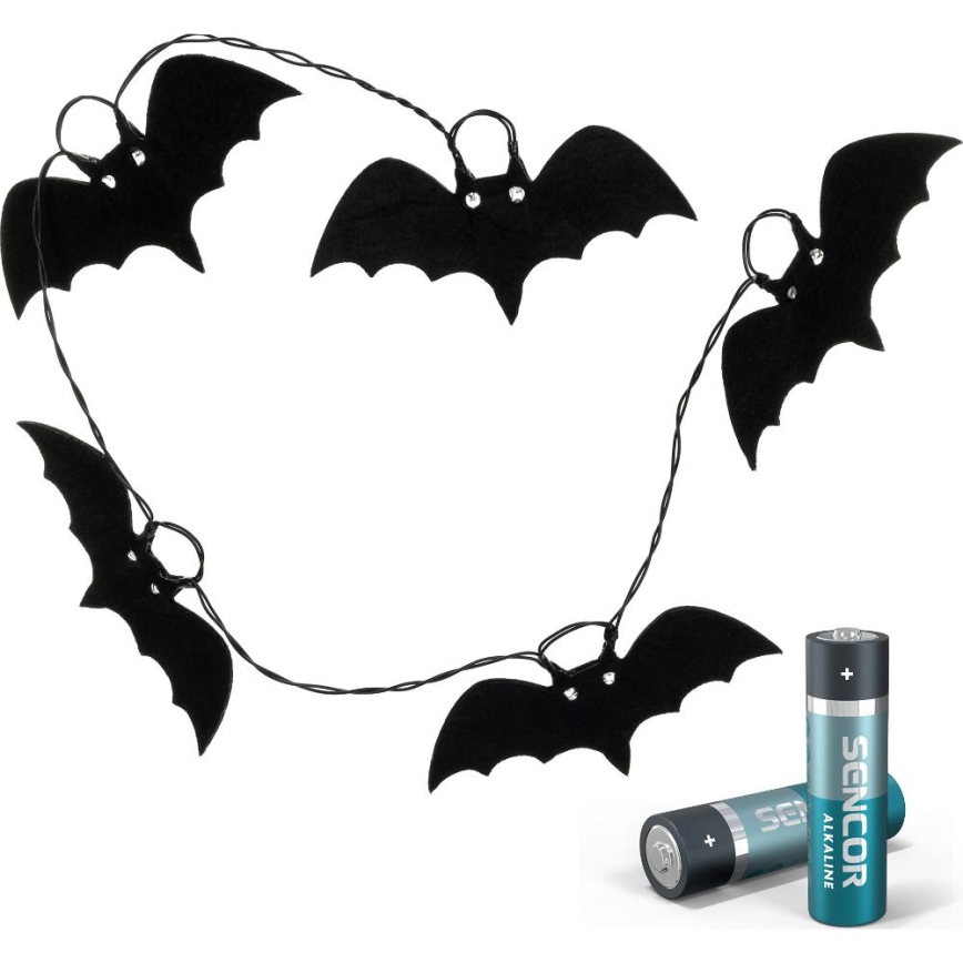 Dekorative LED-Kette HALLOWEEN 10xLED/2xAA/warmweiβ 1,3m Fledermäuse
