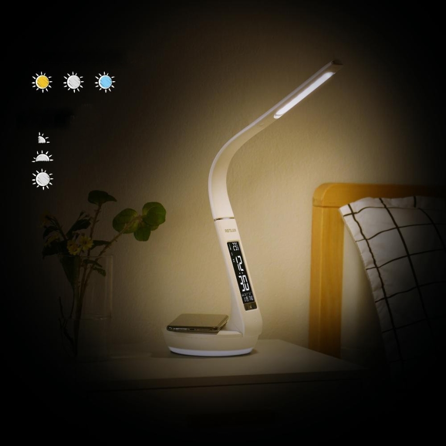 Dimmbare LED-Tischleuchte mit kabelloser Qi-Aufladung 5W und Anzeige LED/6W/230V 3000/4000/6000K weiß
