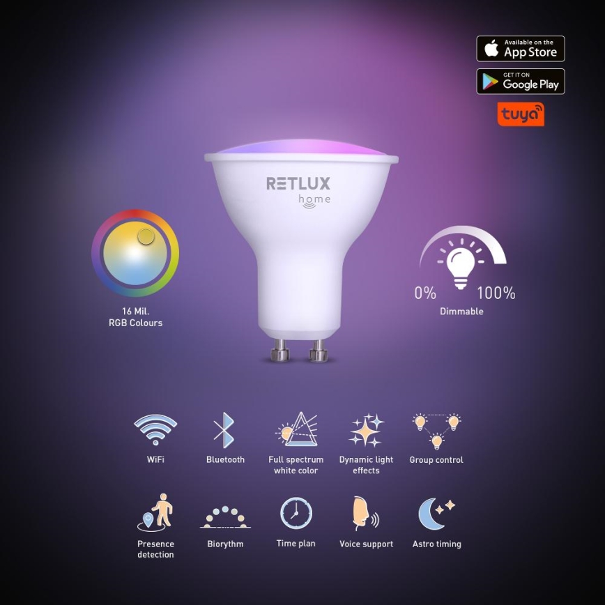 Dimmbare LED-RGBW-Lampe MR16 GU10/4,5W/230V 2700-6500K Wi-Fi Tuya