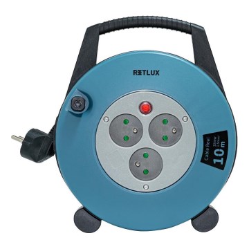 Retlux - Kabeltrommel mit 3-fach-Steckdose, Typ E, 10 m, blau/schwarz
