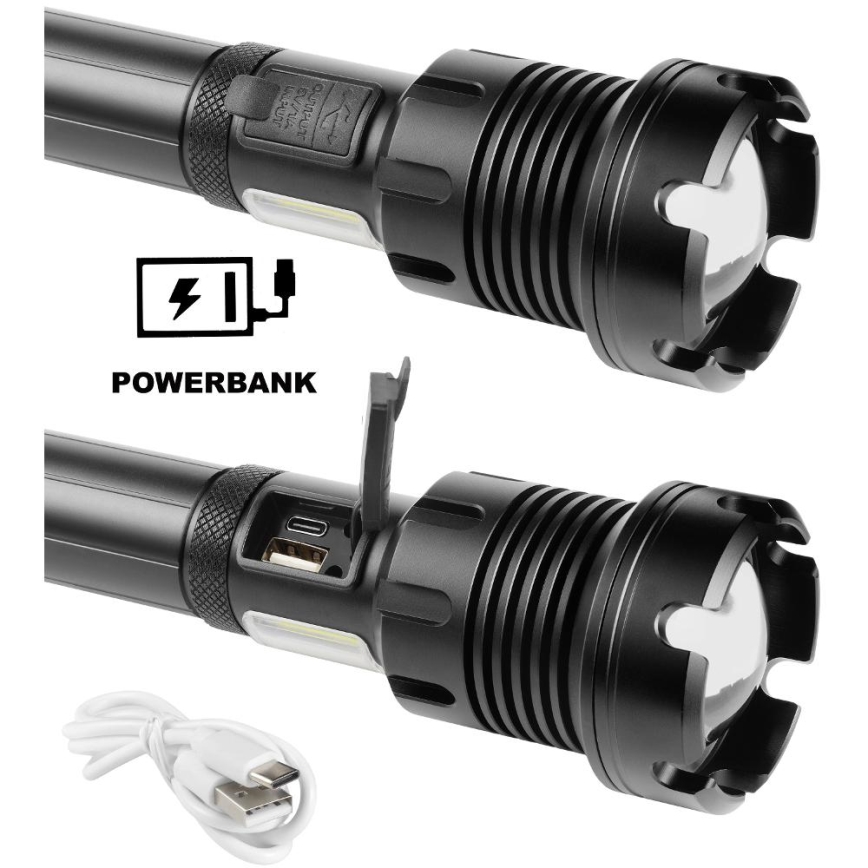 LED wiederaufladbare Aluminium-Taschenlampe mit Powerbank-Funktion LED/4400 mAh 2200 lm IP44